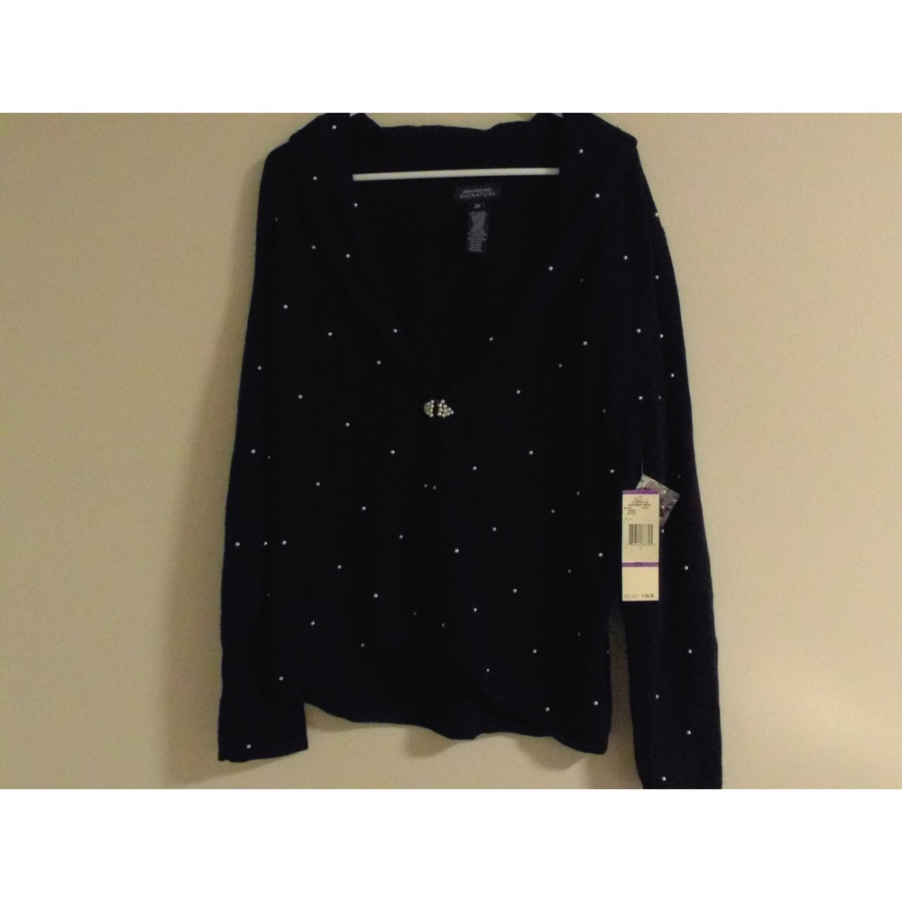 Jones New York Signature Black Pearl Angora Lambswool Cardigan Sweater 2X NWT